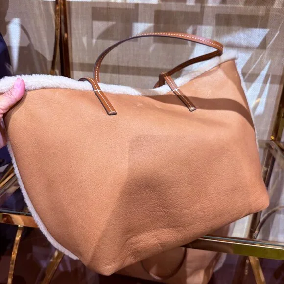 Tory Burch Shearling Tote 170389 Taupe $750 - Picture 14 of 16